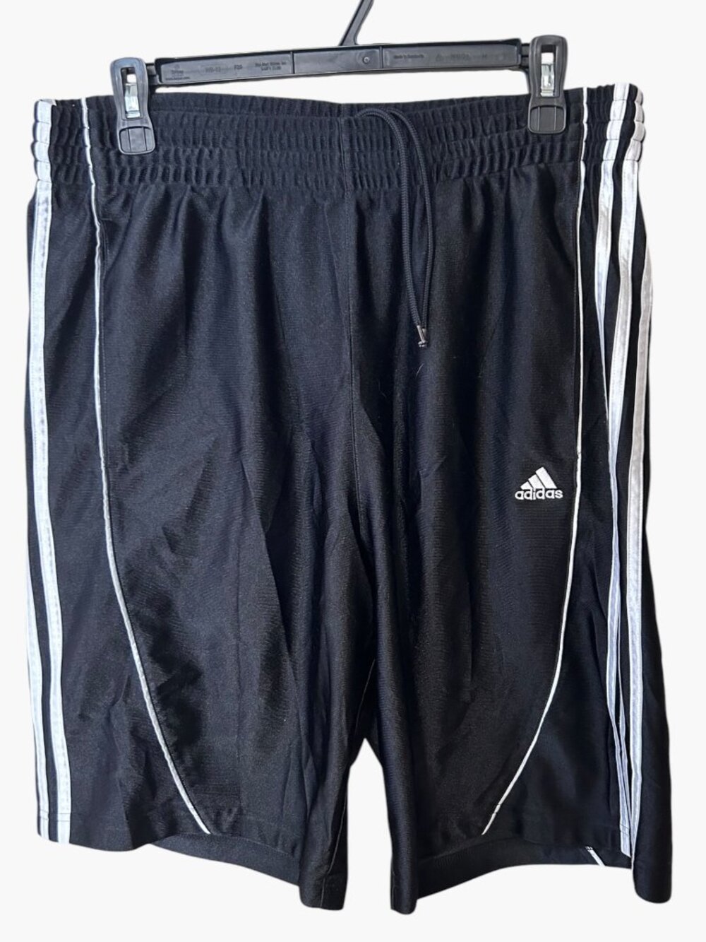 Adidas Mens M Black 3-Stripe Athletic Shorts White Stripes Drawstring Gym Traini